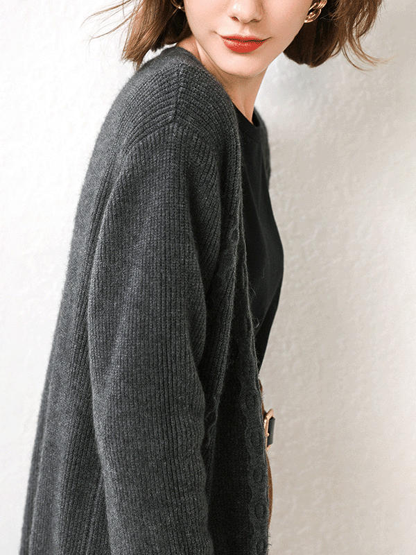 Black Knit Oversize Cardigans with Pockets Front