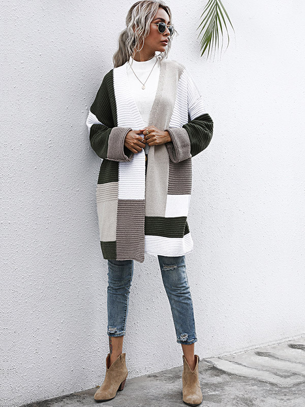 Grey Block Splicing Oversize Boyfriend Cardigans