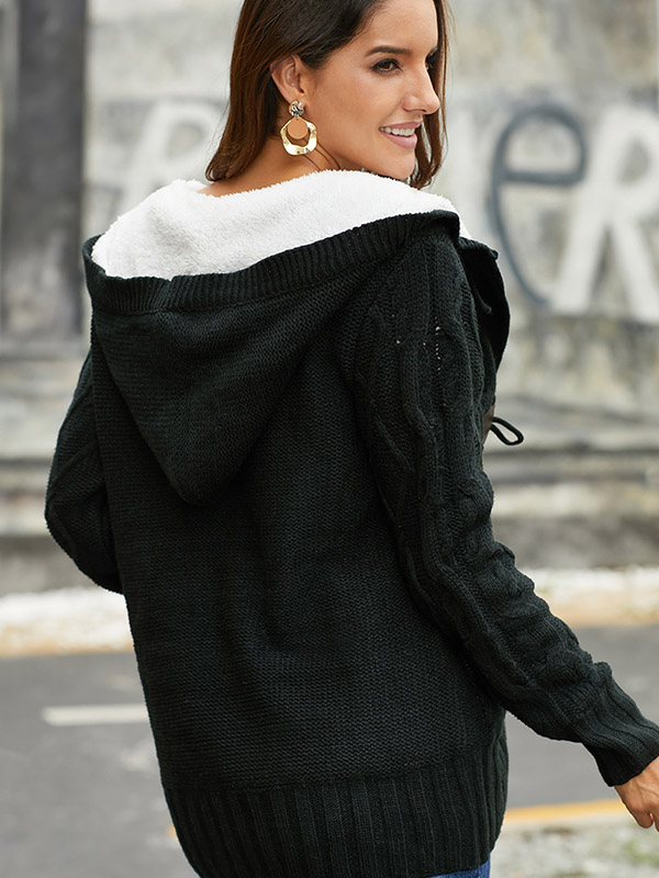 Black Thicken Cardigans with Cashmere Inside