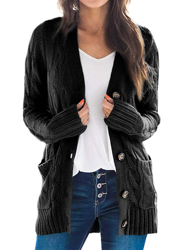 Black Oversize Boyfriend Cardigans with Button Front