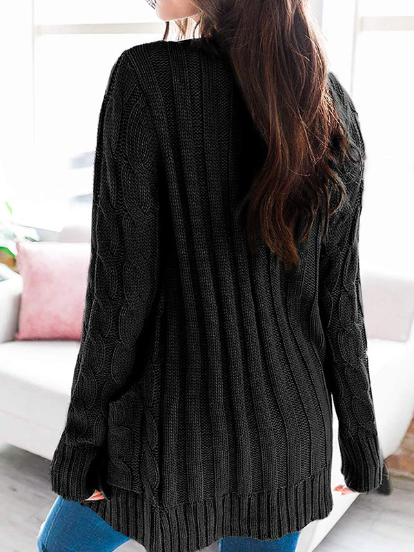 Black Oversize Boyfriend Cardigans with Button Front