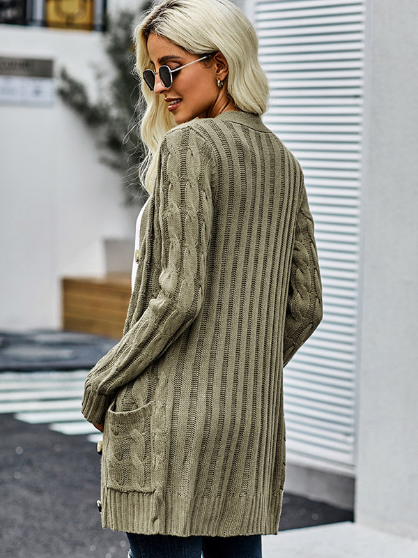 Green Oversize Boyfriend Cardigans with Button Front