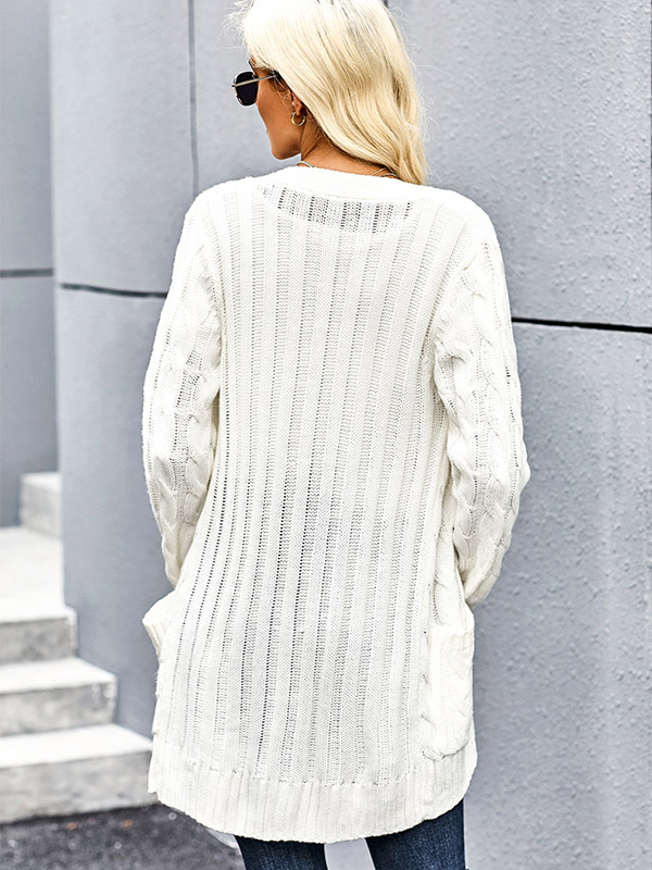 White Oversize Boyfriend Cardigans with Button Front