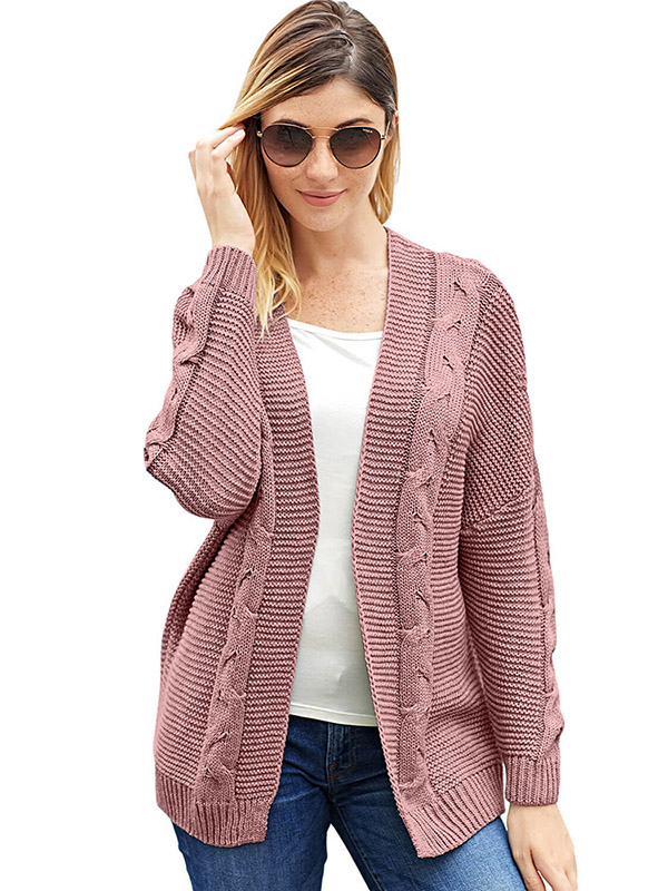 Pink Oversize V-neck Midi Cardigans