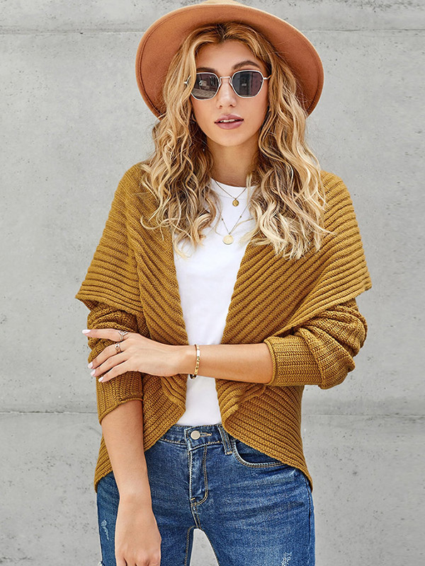 Khaki Oversize Shawl Collar Knit Boyfriend Cardigans