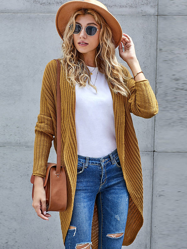 Khaki Oversize Shawl Collar Knit Boyfriend Cardigans