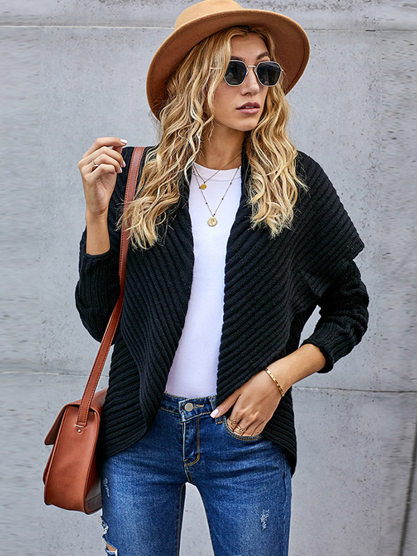 Black Oversize Shawl Collar Knit Boyfriend Cardigans