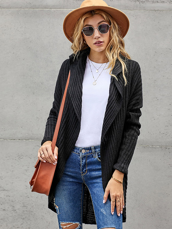 Black Oversize Shawl Collar Knit Boyfriend Cardigans