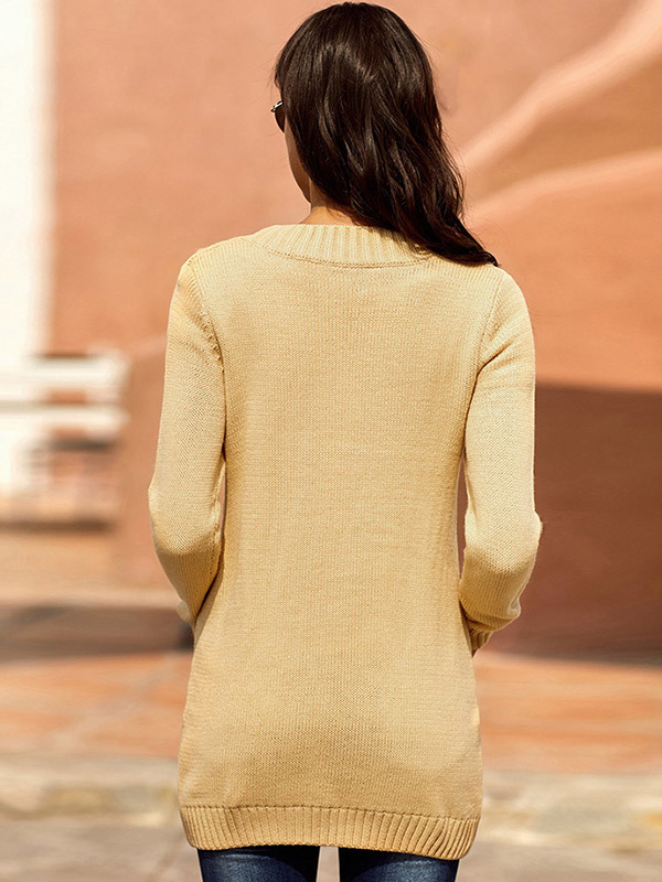 Brown Knit Midi Cardigans with Pockets