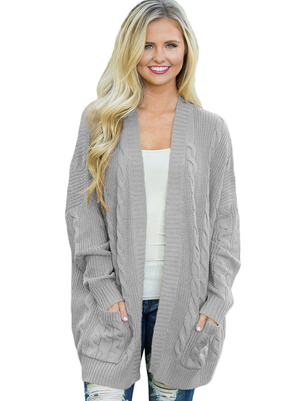 Grey Cable Knit Cardigan