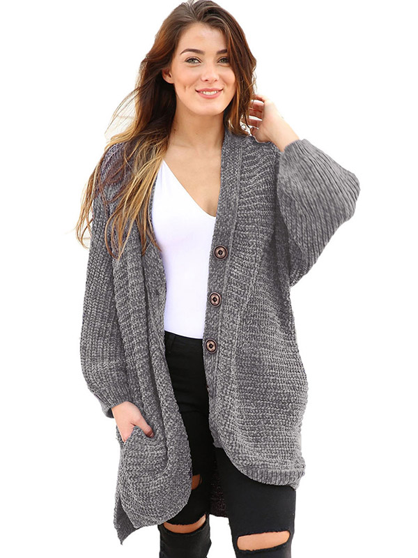 Grey Oversize Chenille Single-breasted Cardigan