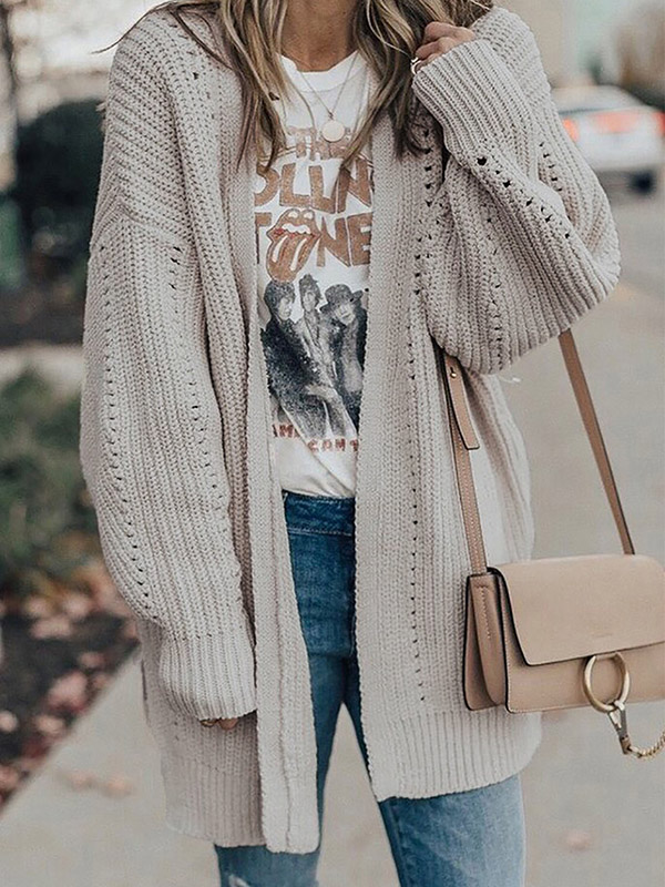 Khaki Oversize High Low Hem Cardigan