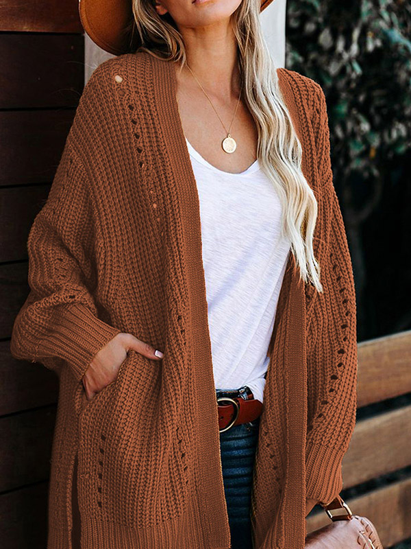 Brown Oversize High Low Hem Cardigan