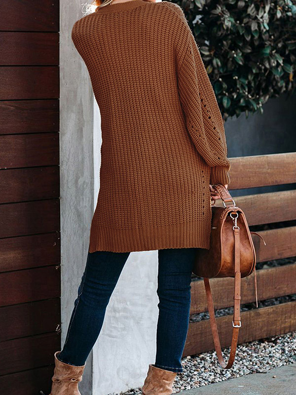 Brown Oversize High Low Hem Cardigan