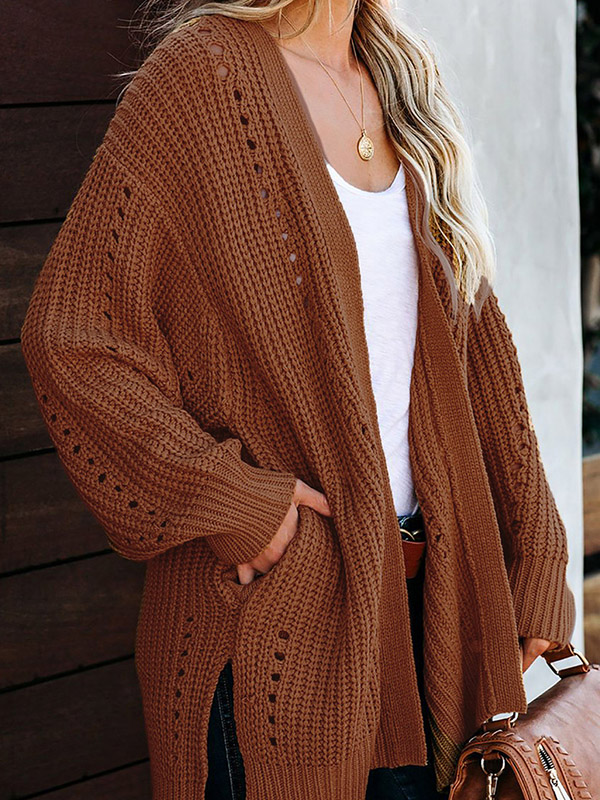 Brown Oversize High Low Hem Cardigan