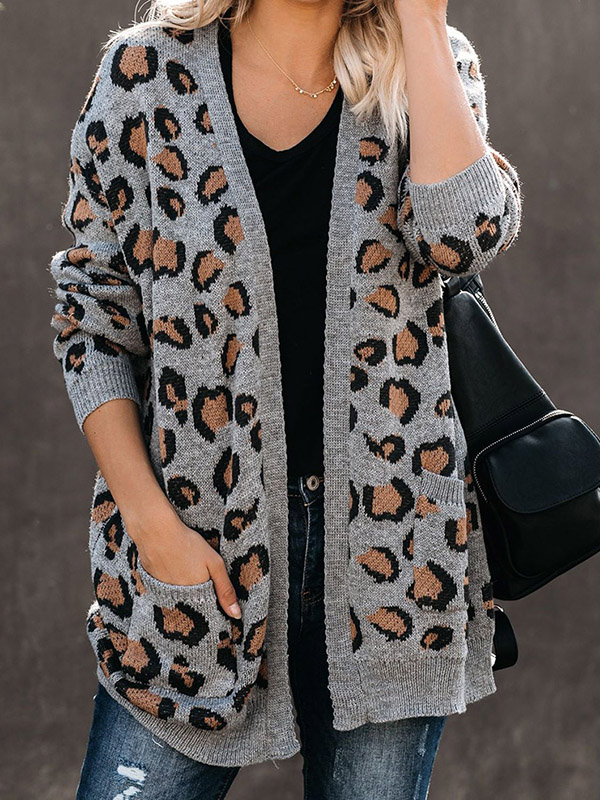 Grey Leopard Knitted Cardigan