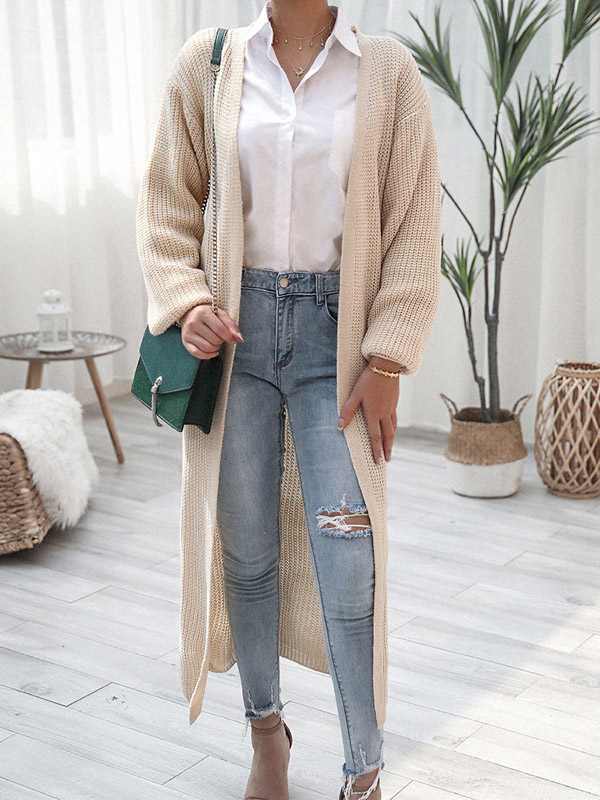 Khaki Knitted Maxi Cardigan