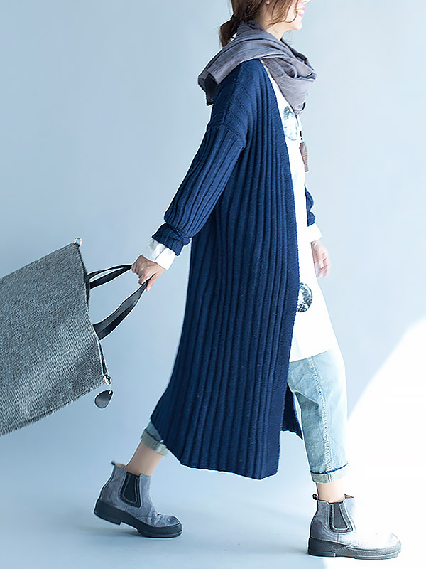 Blue Maxi Knitted Cardigan