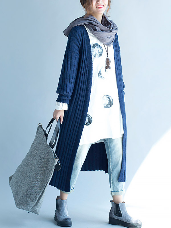 Blue Maxi Knitted Cardigan