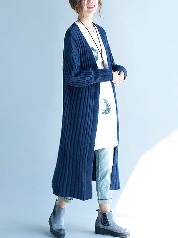 Blue Maxi Knitted Cardigan