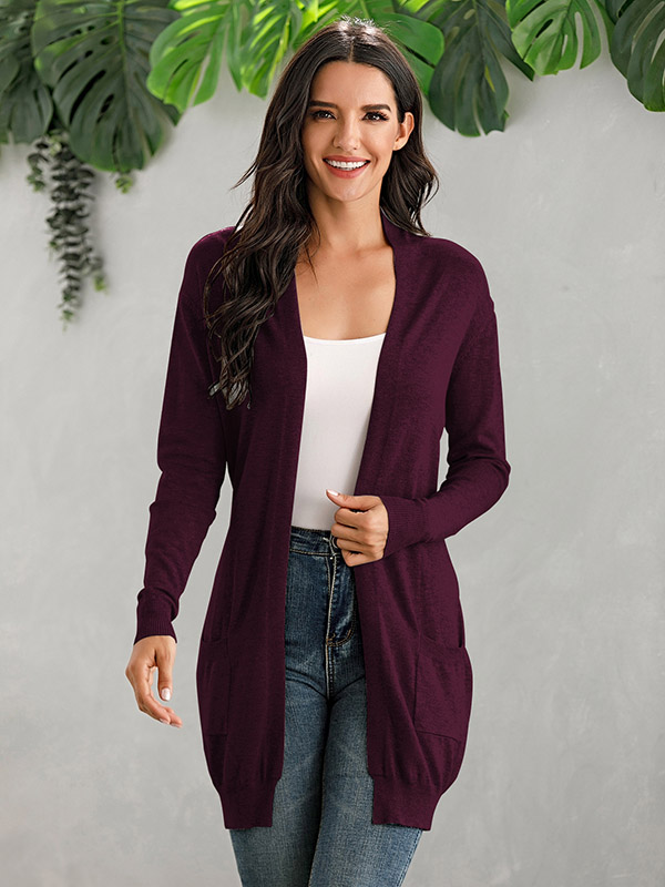 Burgundy V Neck Slim Fit Cardigan