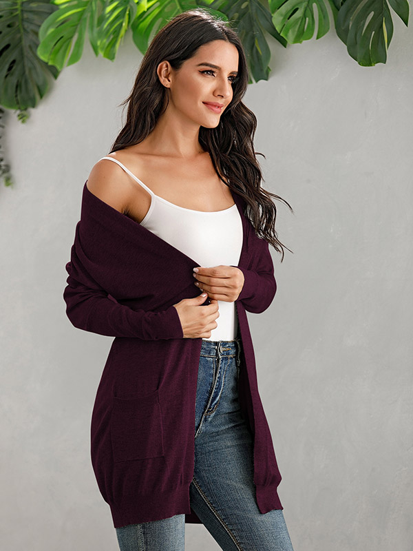 Burgundy V Neck Slim Fit Cardigan