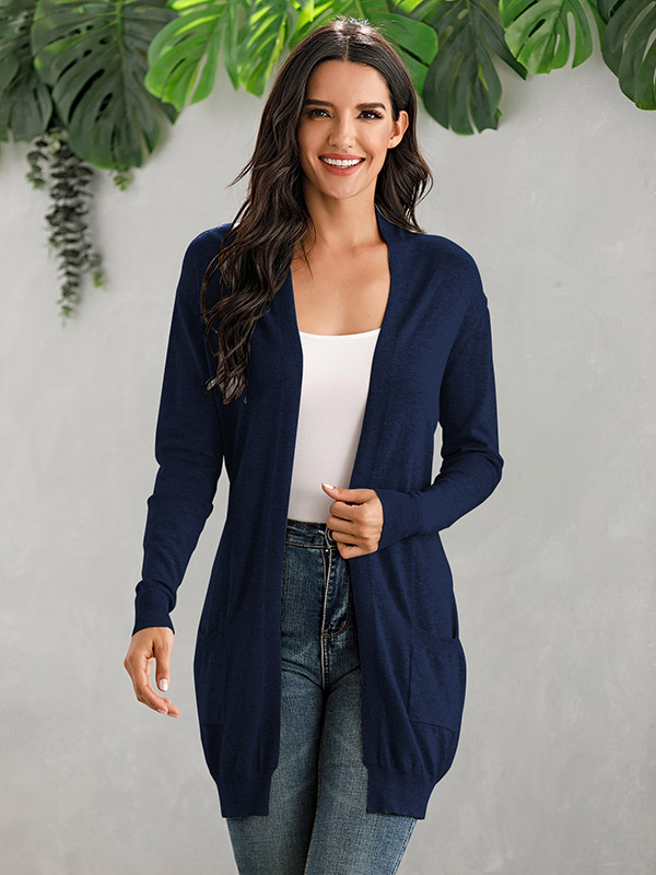 Navy Blue V Neck Slim Fit Cardigan