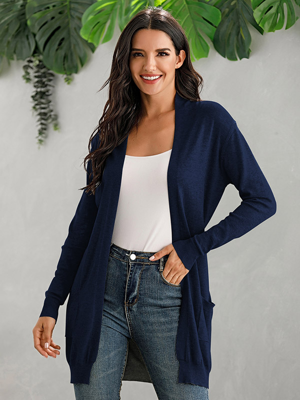 Navy Blue V Neck Slim Fit Cardigan