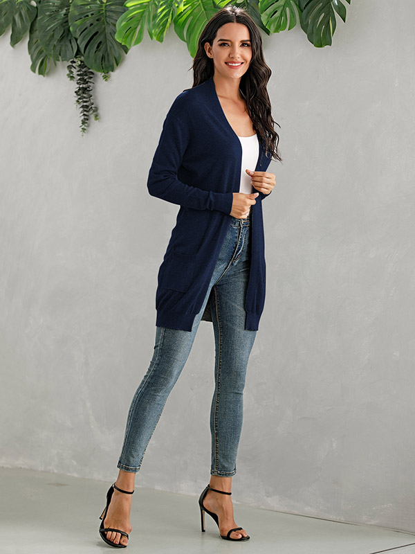 Navy Blue V Neck Slim Fit Cardigan