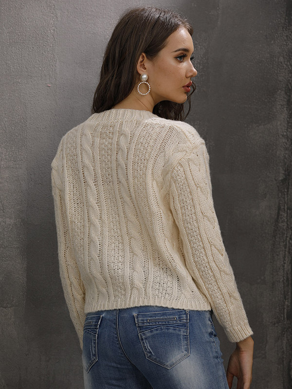 Beige V Neck Single-breasted Cropped Cardigan