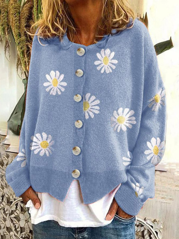 Blue Daisy Patterned Cardigan