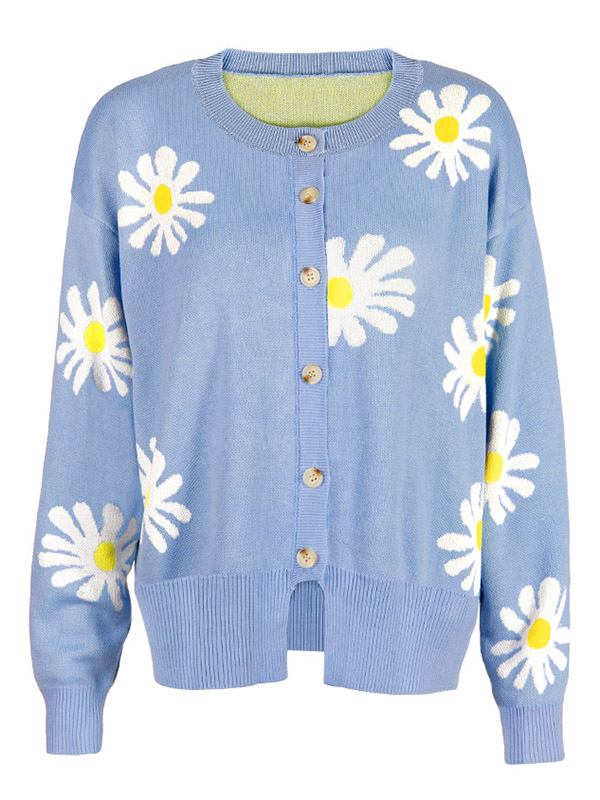 Blue Daisy Patterned Cardigan