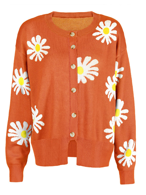 Orange Daisy Patterned Cardigan