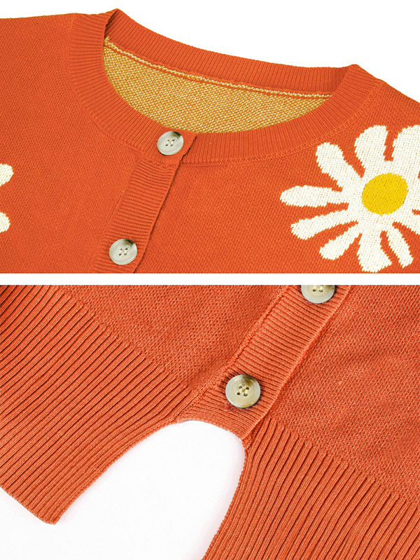 Orange Daisy Patterned Cardigan