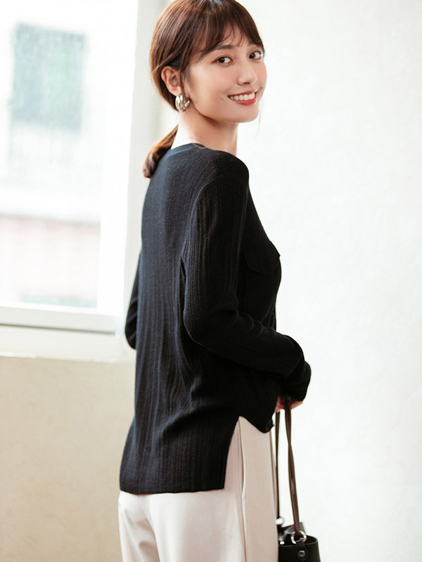 Black V-neck Knit Cardigan with Pockets