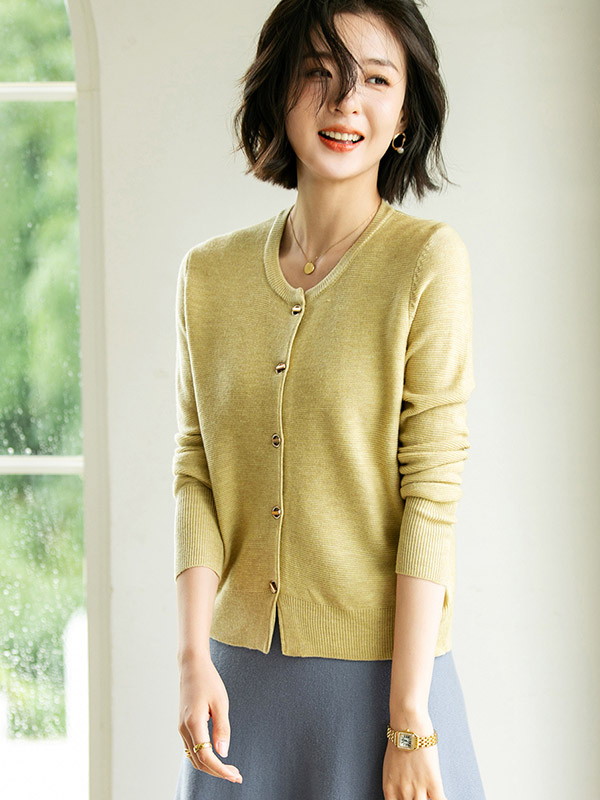 Yellow Round Neck Cardigan