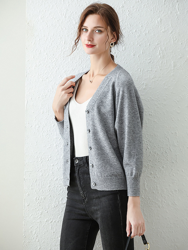 Grey Cape Sleeve Retro Button placket Knit Cardigan