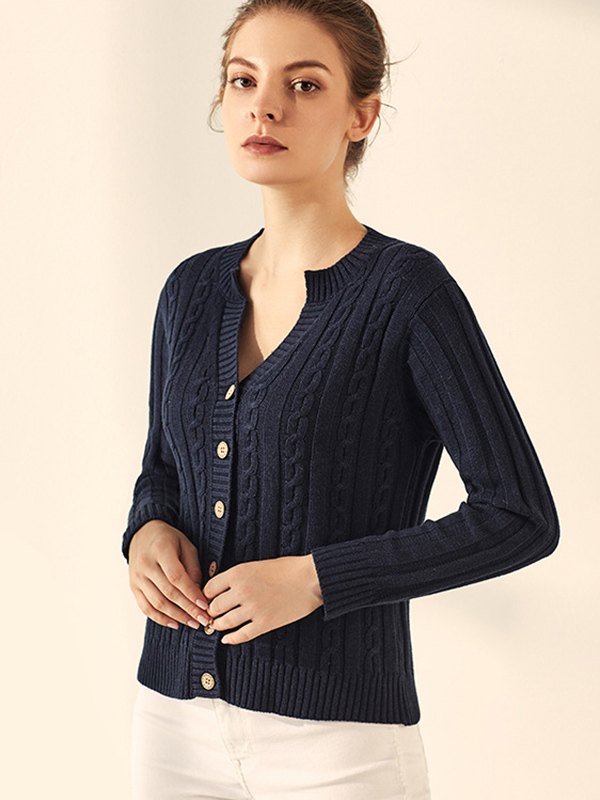 Navy Blue Slouchy Cut Medium Knit Cardigan 