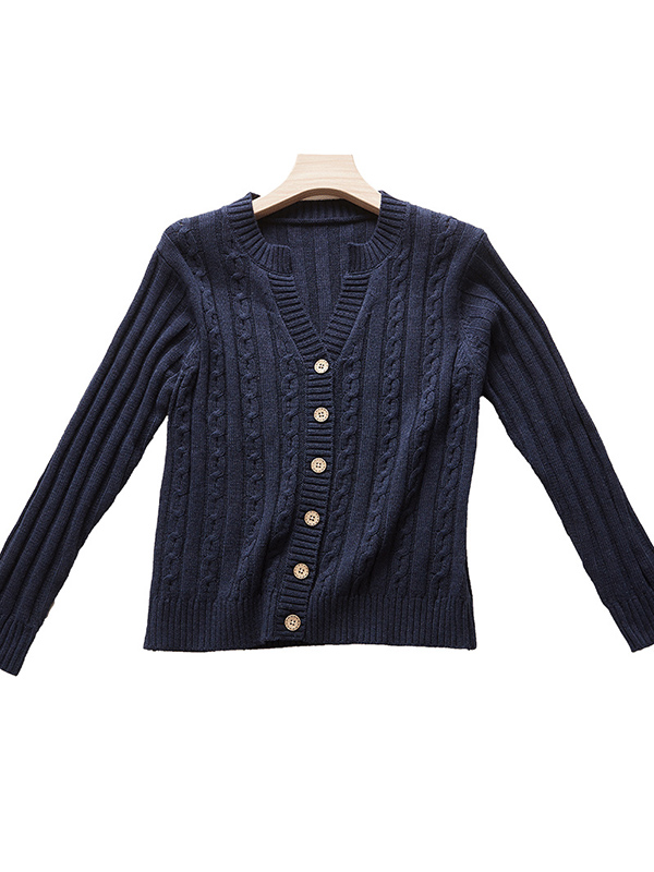 Navy Blue Slouchy Cut Medium Knit Cardigan 