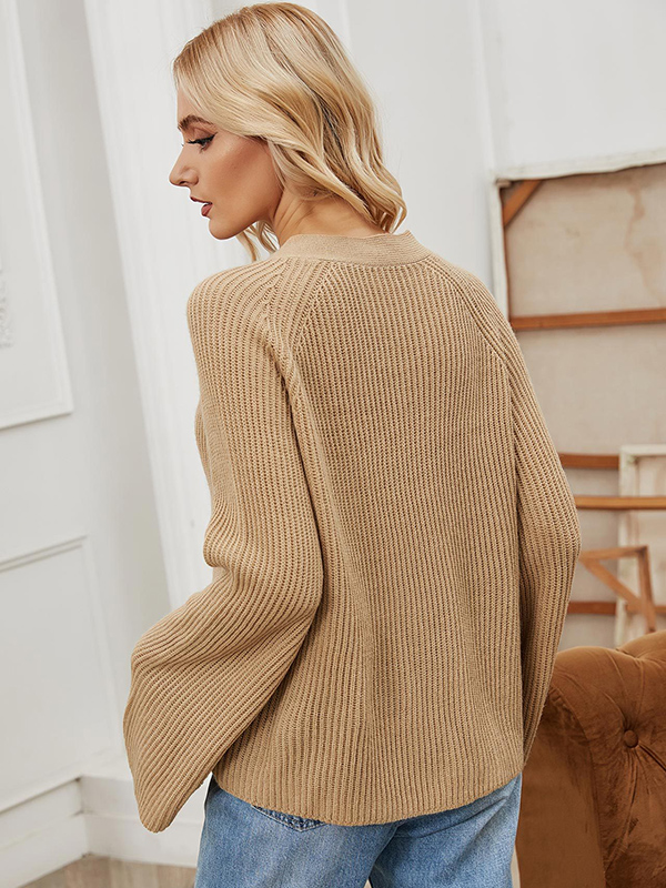 Khaki Oversize Knit Cardigan with Flared Sleeves