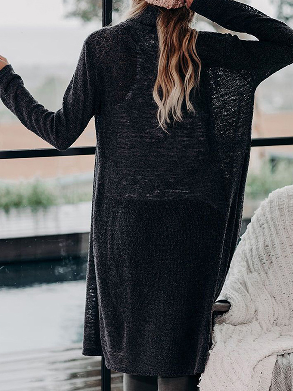 Black Open Front Oversize Maxi Knit Cardigan