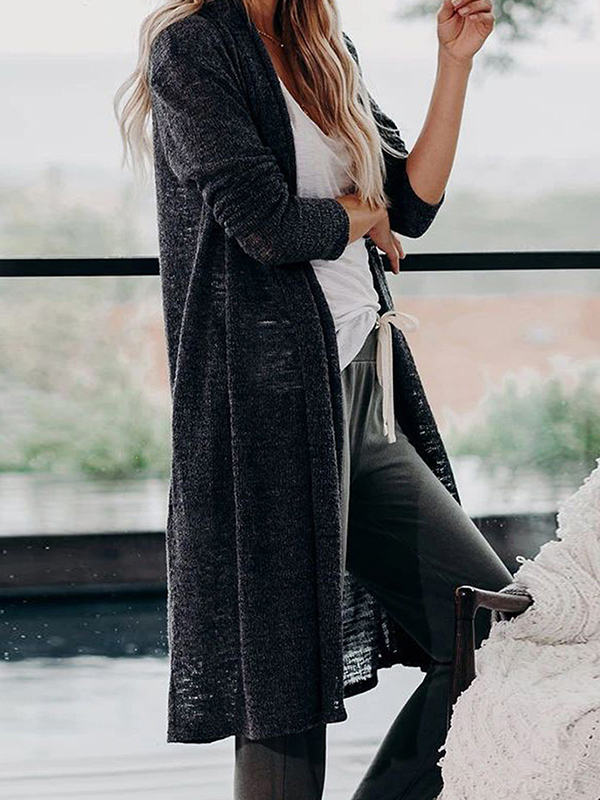 Black Open Front Oversize Maxi Knit Cardigan