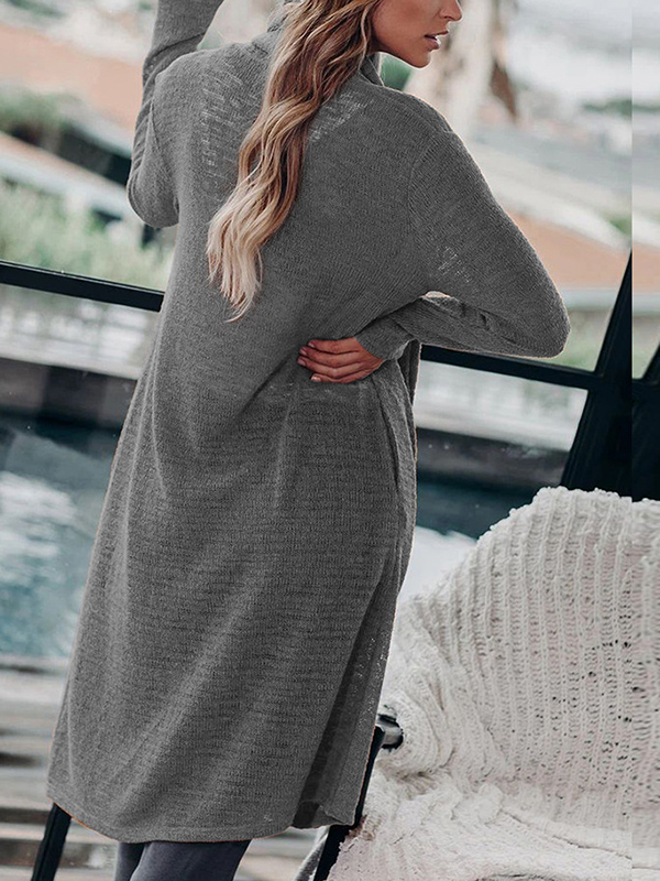 Grey Open Front Oversize Maxi Knit Cardigan