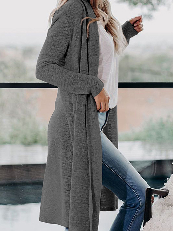 Grey Open Front Oversize Maxi Knit Cardigan