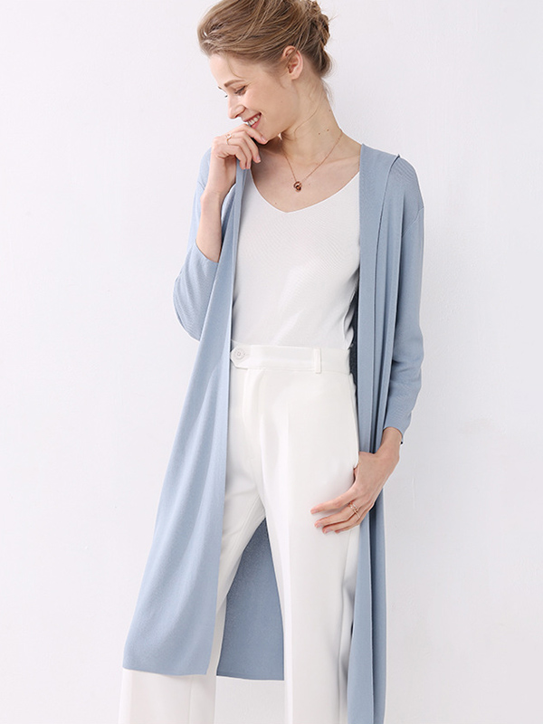 Sky blue Longline Fine Knit Cardigan