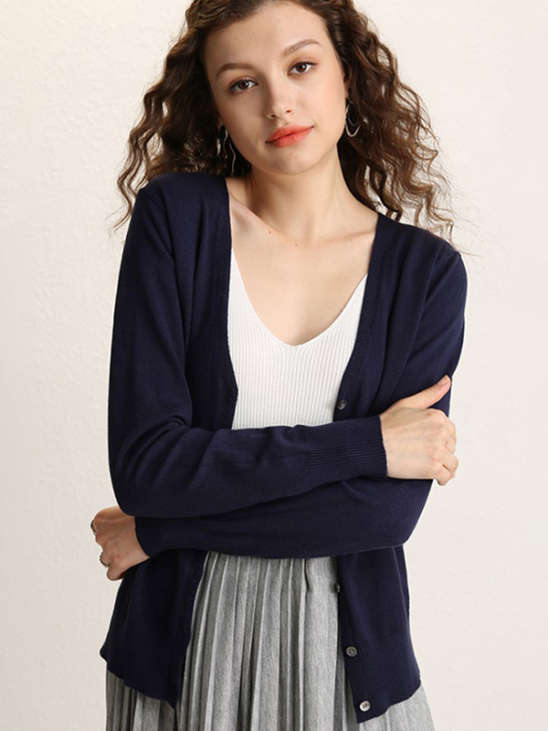 Navy Blue Texture Details Midi Knit Cardigan