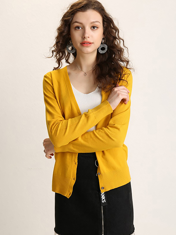 Yellow Texture Details Midi Knit Cardigan