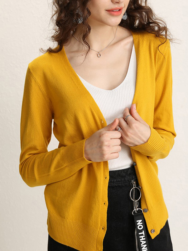 Yellow Texture Details Midi Knit Cardigan