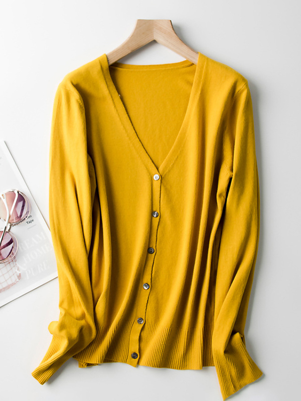 Yellow Texture Details Midi Knit Cardigan