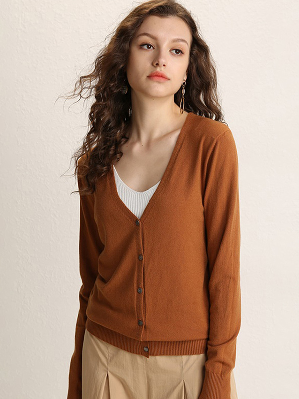 Brown Texture Details Midi Knit Cardigan